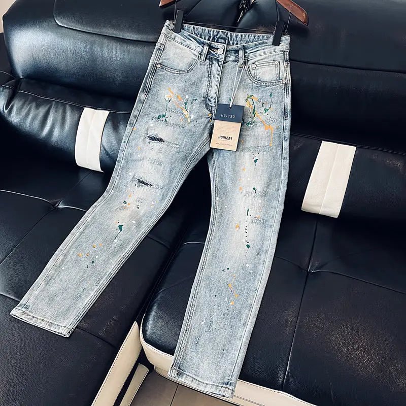 Jean Slim Bleu Clair Style Coréen – Hip Hop Splash Wash - Smiles shop