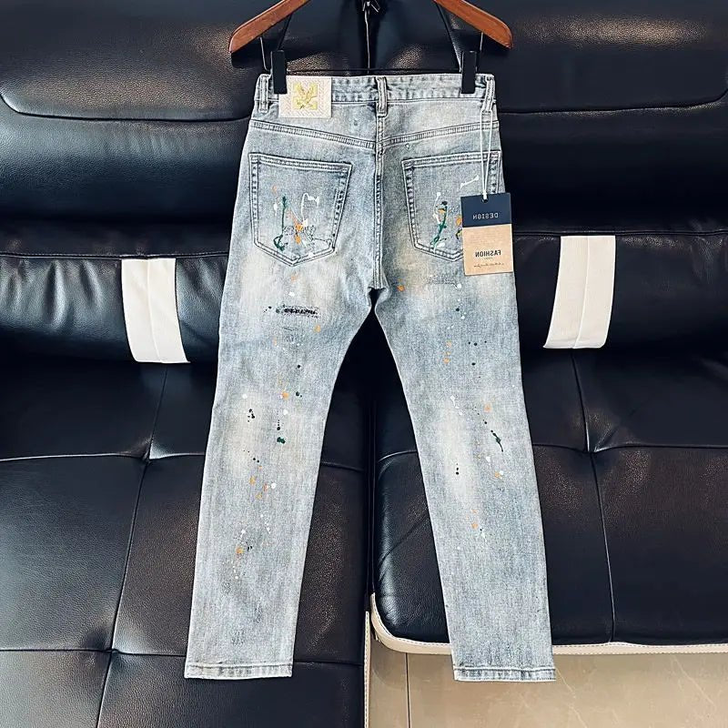 Jean Slim Bleu Clair Style Coréen – Hip Hop Splash Wash - Smiles shop