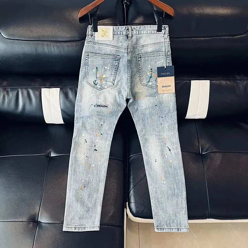Jean Slim Bleu Clair Style Coréen – Hip Hop Splash Wash - Smiles shop