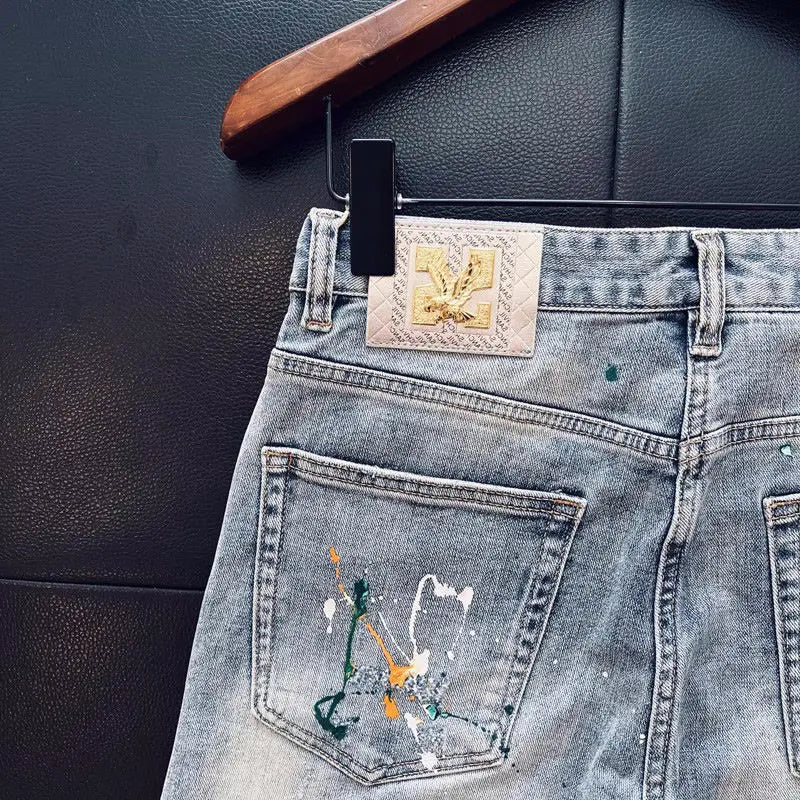 Jean Slim Bleu Clair Style Coréen – Hip Hop Splash Wash - Smiles shop