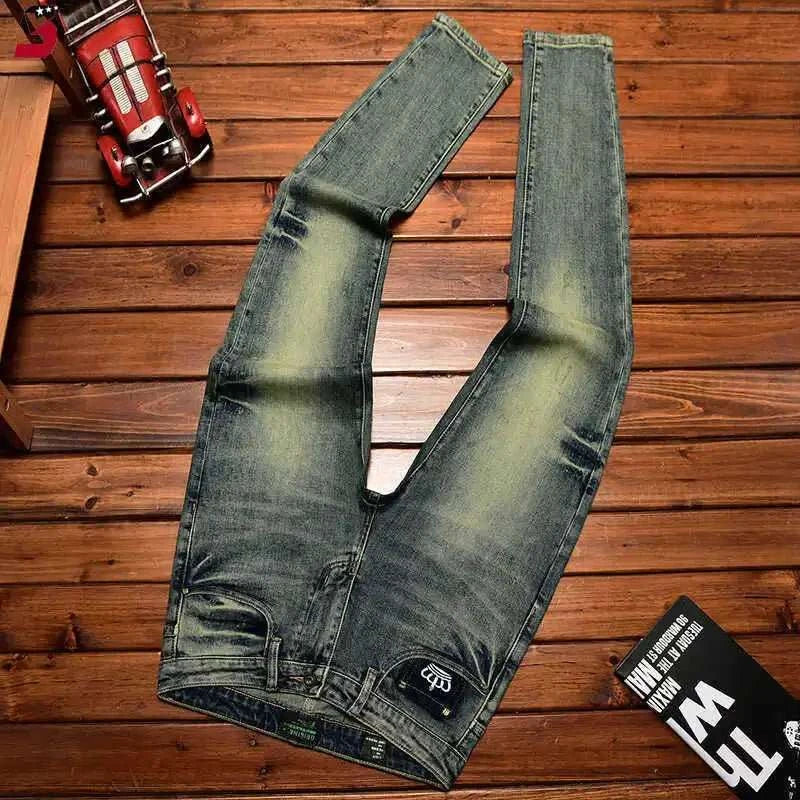 Jean Slim Élastique Brodé Retro Homme – Coupe Ajustée Tendance - Smiles shop