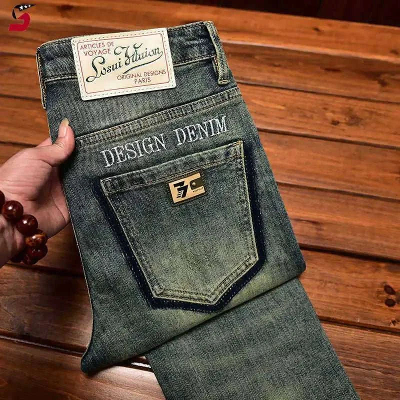Jean Slim Élastique Brodé Retro Homme – Coupe Ajustée Tendance - Smiles shop