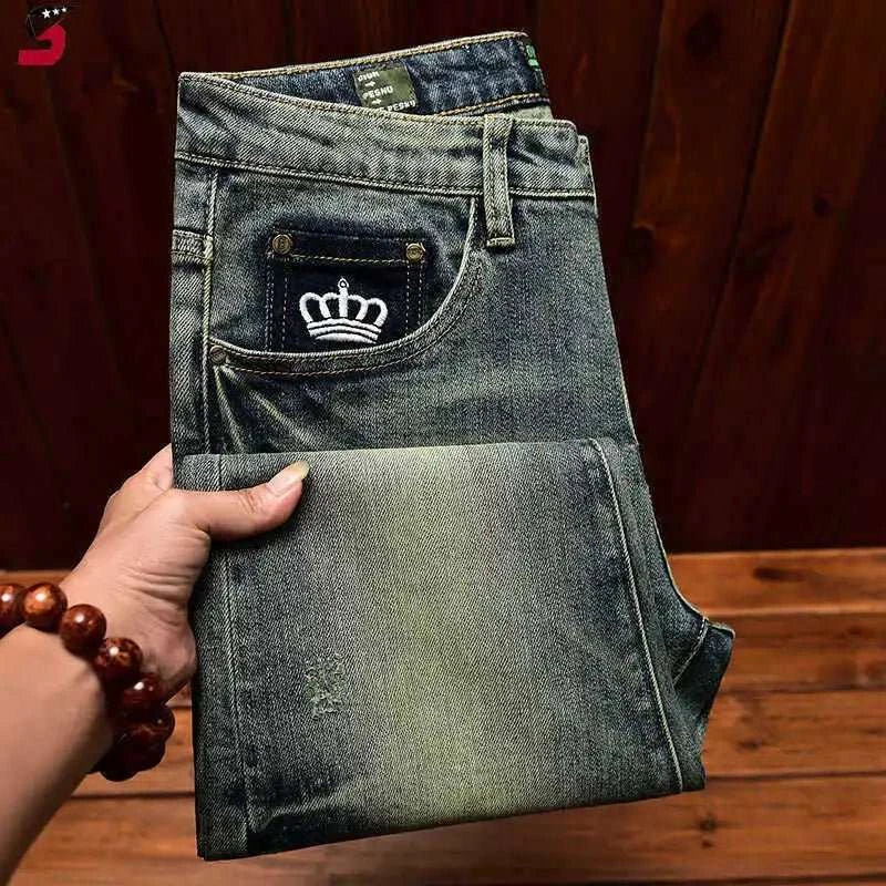 Jean Slim Élastique Brodé Retro Homme – Coupe Ajustée Tendance - Smiles shop