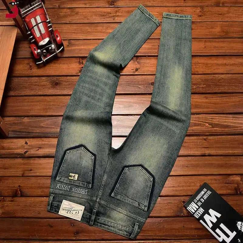 Jean Slim Élastique Brodé Retro Homme – Coupe Ajustée Tendance - Smiles shop