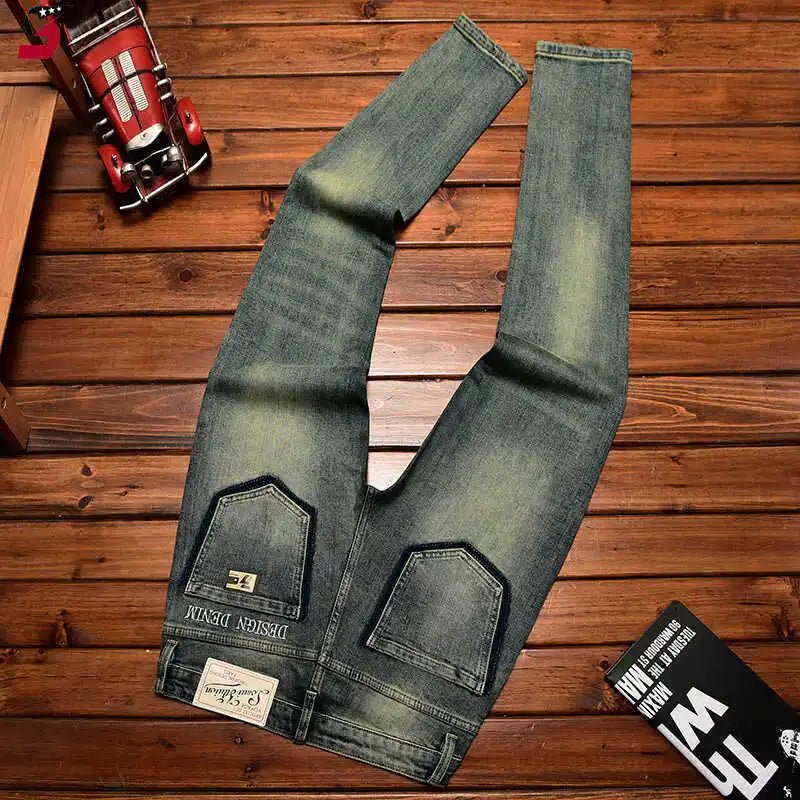 Jean Slim Élastique Brodé Retro Homme – Coupe Ajustée Tendance - Smiles shop