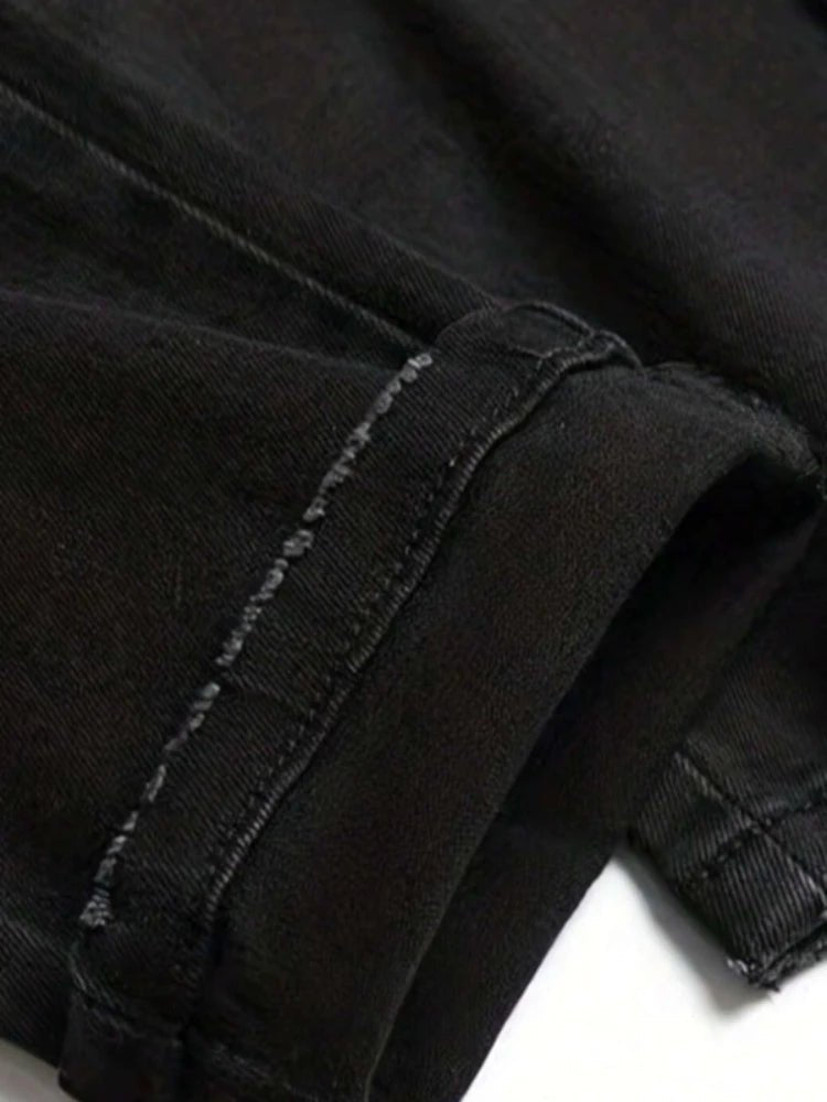 Jean Slim Noir Destroy Homme – Patch Tête de Mort, Broderie & Style Biker Rétro - Smiles shop