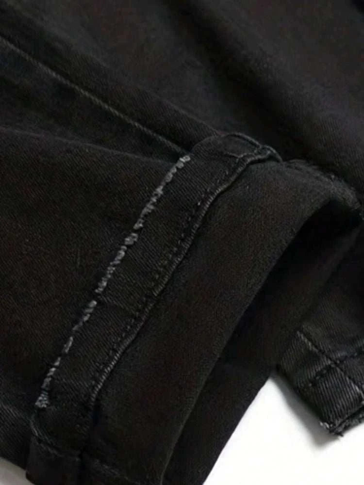 Jean Slim Noir Destroy Homme – Patch Tête de Mort, Broderie & Style Biker Rétro - Smiles shop