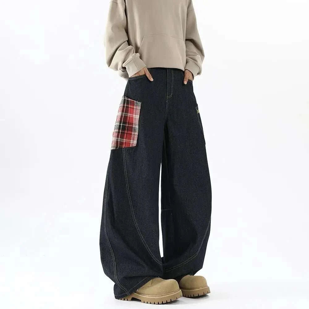 Jean Wide Leg Harem Brodé Y2K – Oversized Streetwear Vintage - Smiles shop