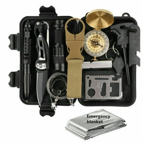 Kit de Survie Outdoor 14-en-1 – Boussole, Couteau, Lampe, Couverture Thermique & Boîte Étanche - Smiles shop