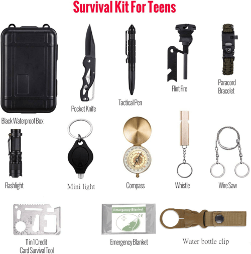 Kit de Survie Outdoor 14-en-1 – Boussole, Couteau, Lampe, Couverture Thermique & Boîte Étanche - Smiles shop