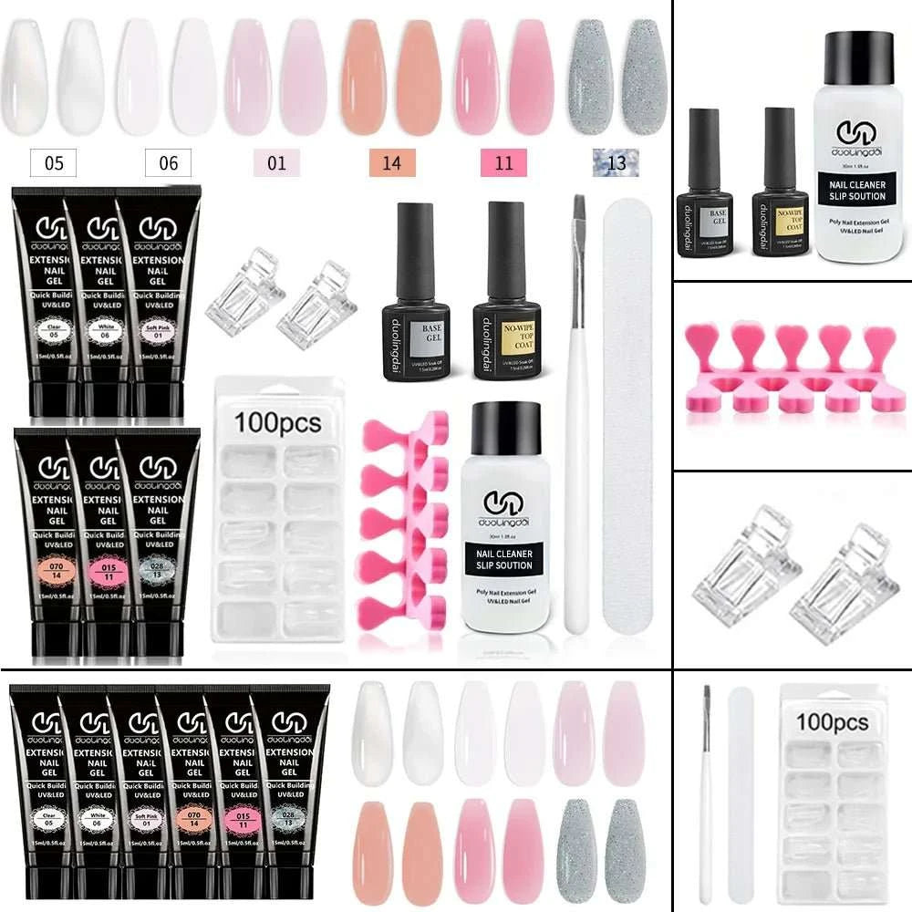 Kit d'extensions ongles en poly gel — Base, top coat, moules & pinceau inclus - Smiles shop