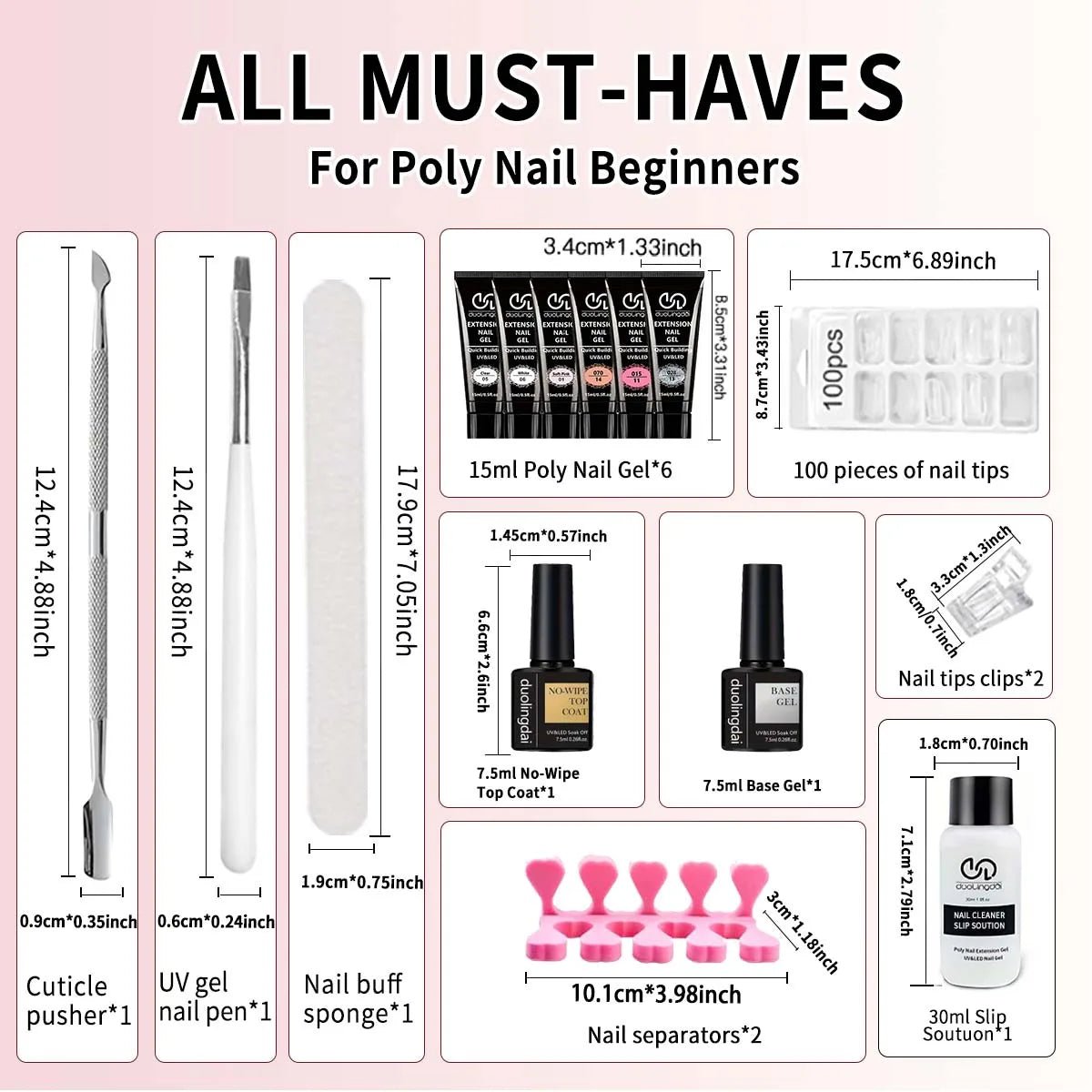 Kit d'extensions ongles en poly gel — Base, top coat, moules & pinceau inclus - Smiles shop