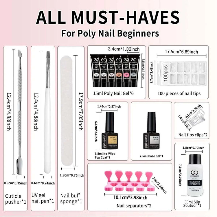 Kit d'extensions ongles en poly gel — Base, top coat, moules & pinceau inclus - Smiles shop