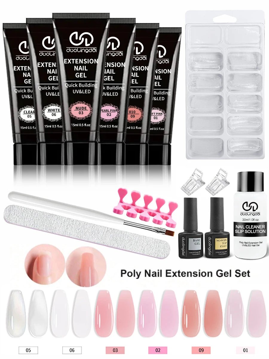 Kit d'extensions ongles en poly gel — Base, top coat, moules & pinceau inclus - Smiles shop