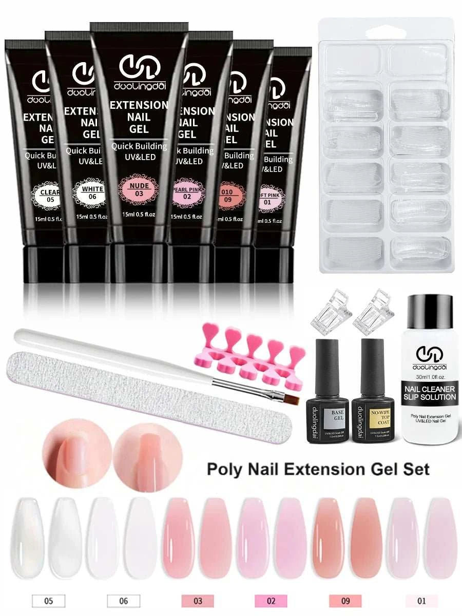 Kit d'extensions ongles en poly gel — Base, top coat, moules & pinceau inclus - Smiles shop