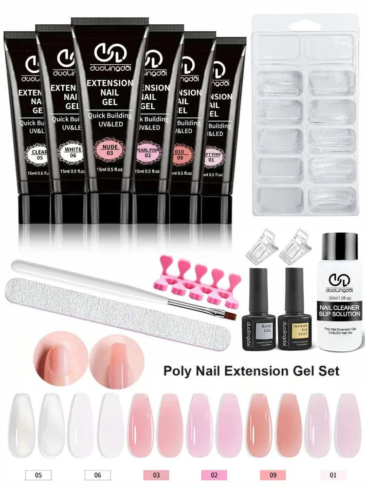 Kit d'extensions ongles en poly gel — Base, top coat, moules & pinceau inclus - Smiles shop