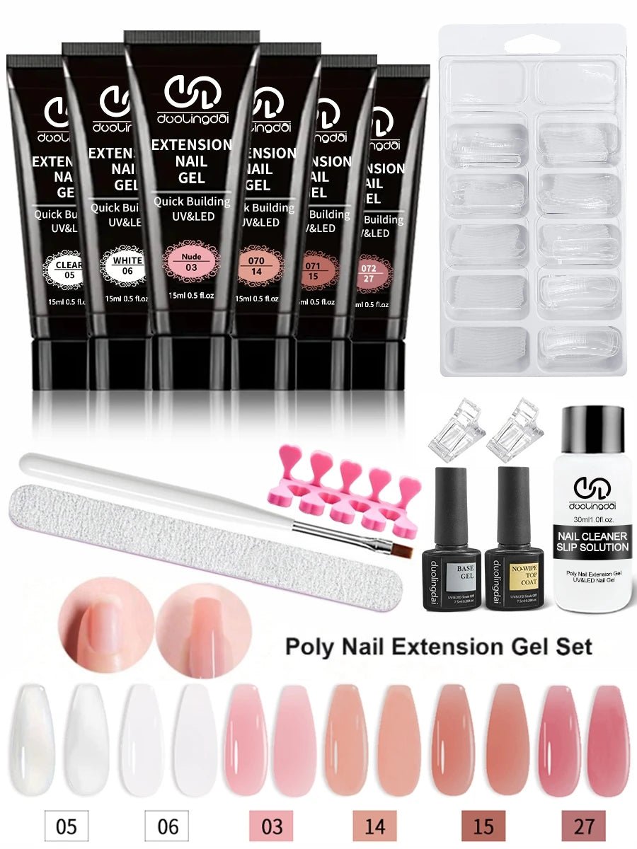 Kit d'extensions ongles en poly gel — Base, top coat, moules & pinceau inclus - Smiles shop
