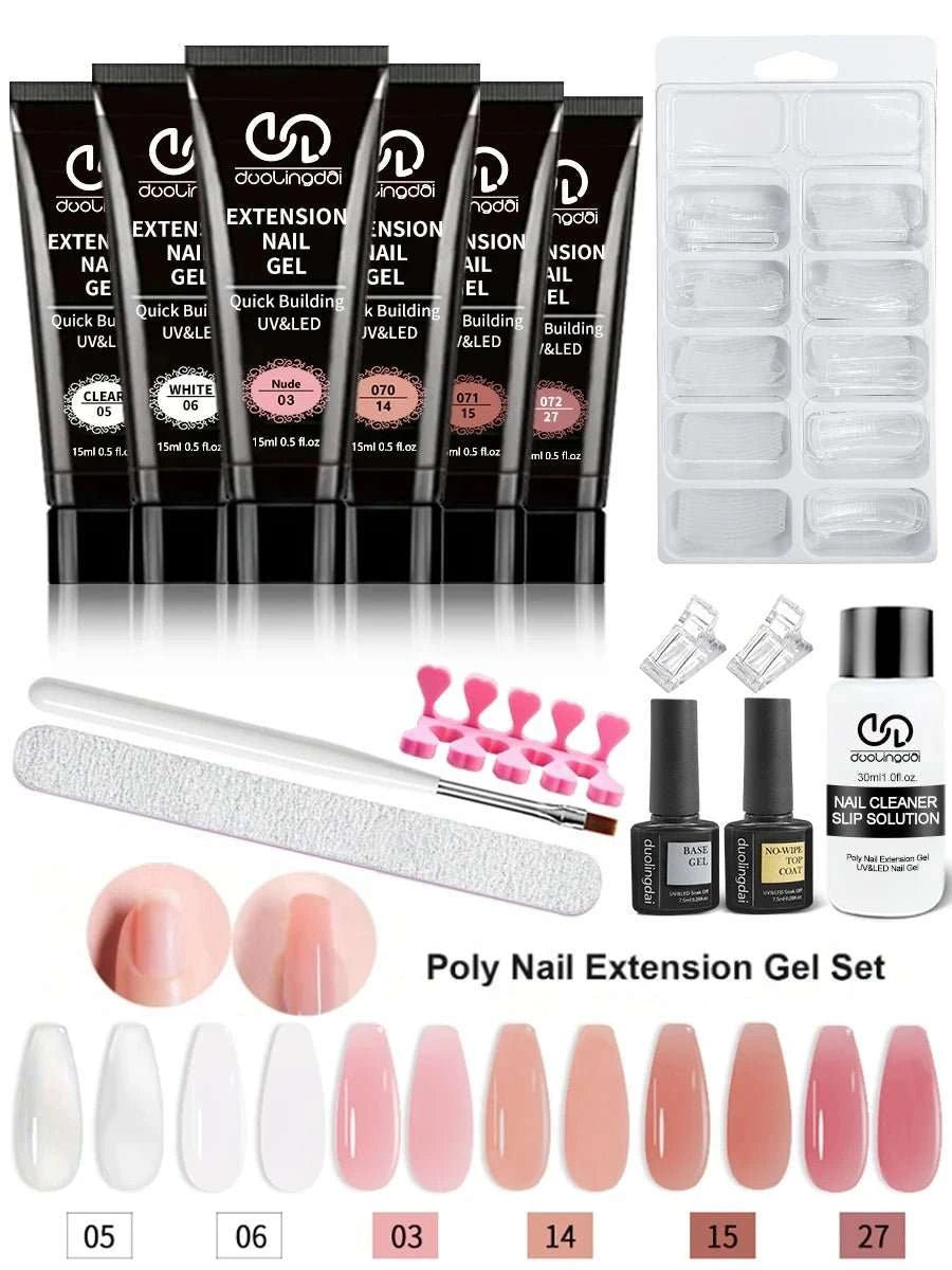 Kit d'extensions ongles en poly gel — Base, top coat, moules & pinceau inclus - Smiles shop