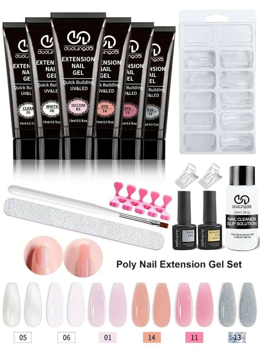 Kit d'extensions ongles en poly gel — Base, top coat, moules & pinceau inclus - Smiles shop