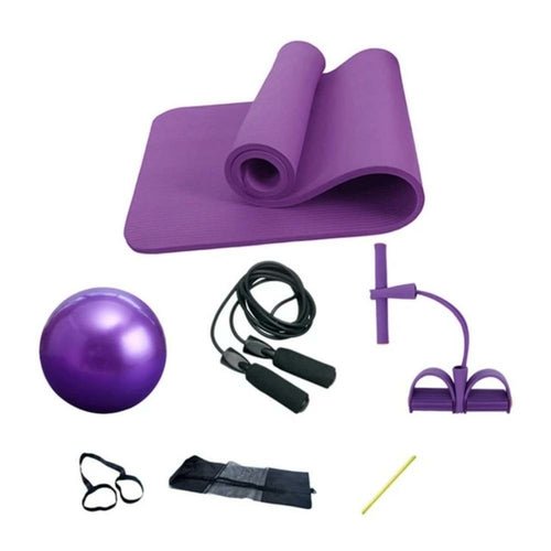 Kit Yoga & Fitness Maison 5 Pièces – Tapis, Balle Pilates, Tireur, Corde à Sauter & Sac - Smiles shop