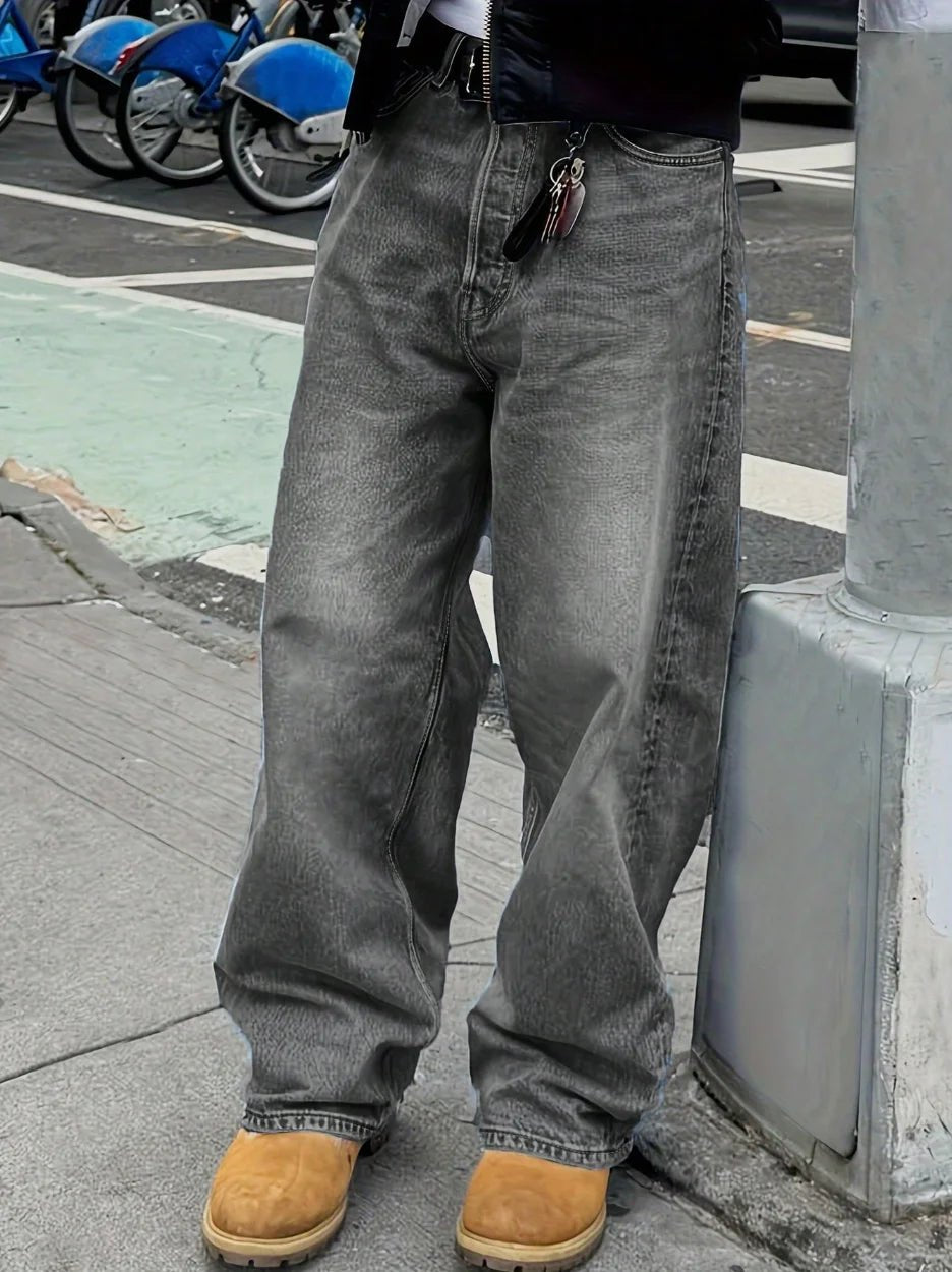 Men's Anime Style Jeans – Star Patches & Enzyme Washed Denim - Smiles shop