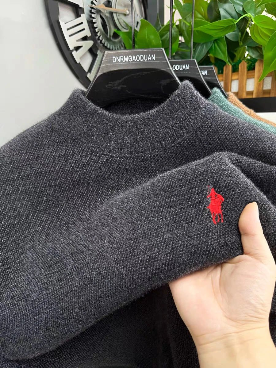 Men's Embroidered Crew Neck Sweater – Thick Warm Knit - Smiles shop