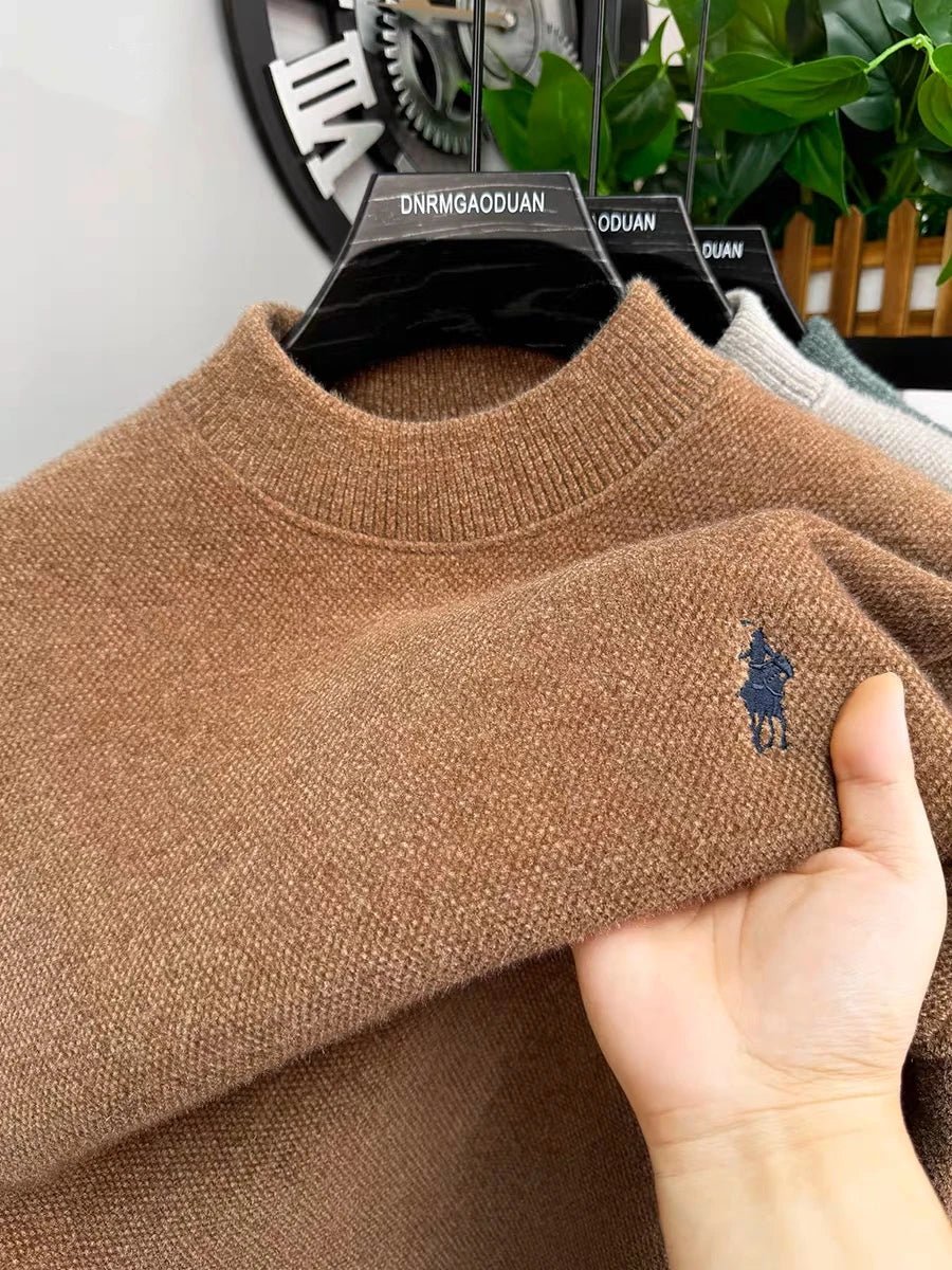 Men's Embroidered Crew Neck Sweater – Thick Warm Knit - Smiles shop