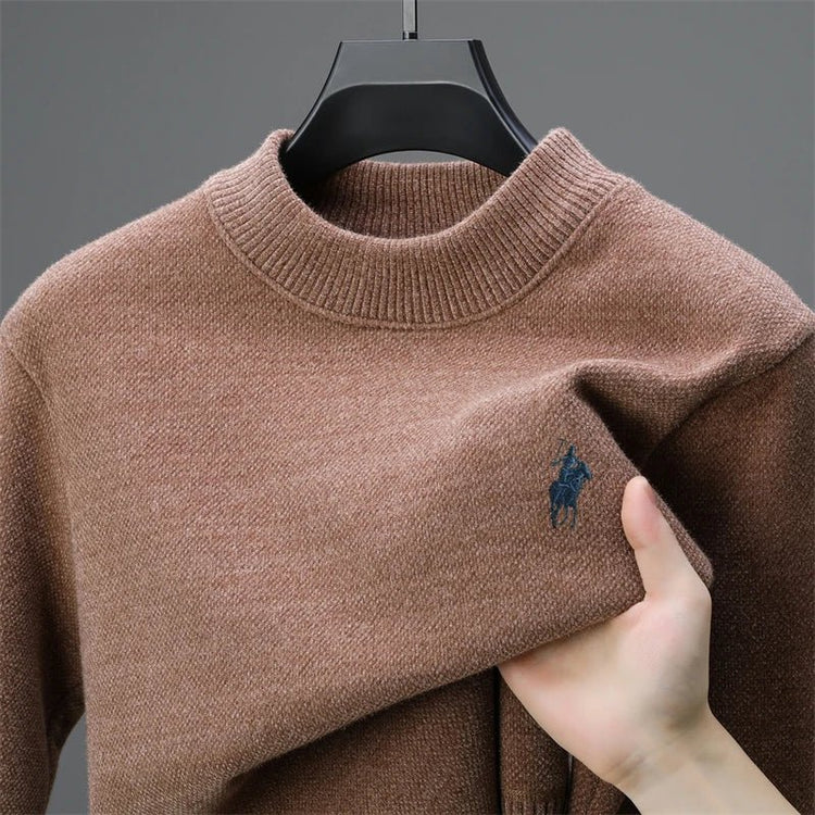 Men's Embroidered Crew Neck Sweater – Thick Warm Knit - Smiles shop