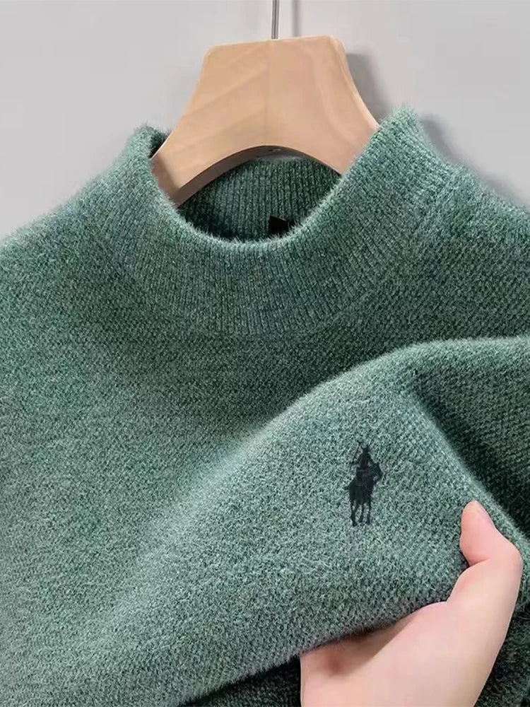 Men's Embroidered Crew Neck Sweater – Thick Warm Knit - Smiles shop