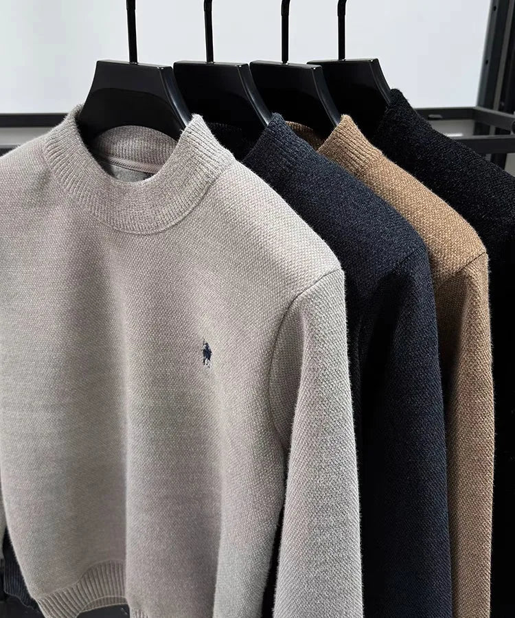 Men's Embroidered Crew Neck Sweater – Thick Warm Knit - Smiles shop