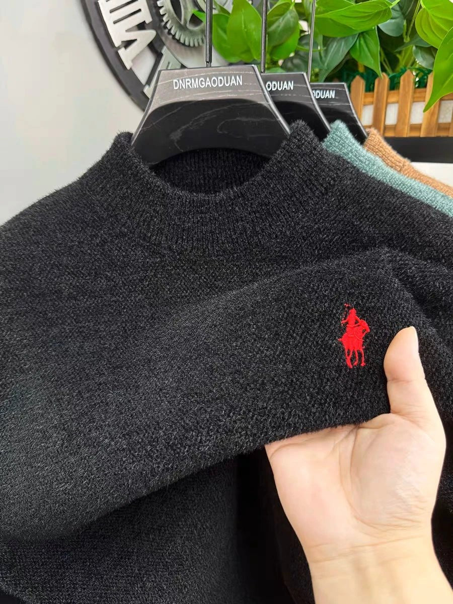 Men's Embroidered Crew Neck Sweater – Thick Warm Knit - Smiles shop