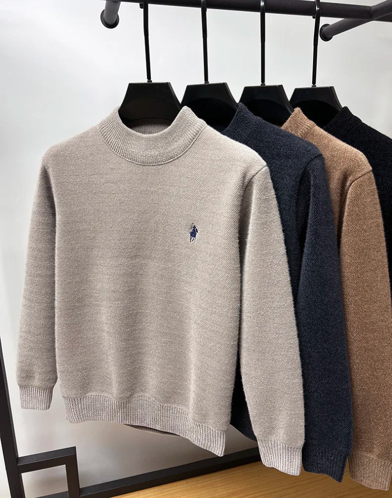 Men's Embroidered Crew Neck Sweater – Thick Warm Knit - Smiles shop