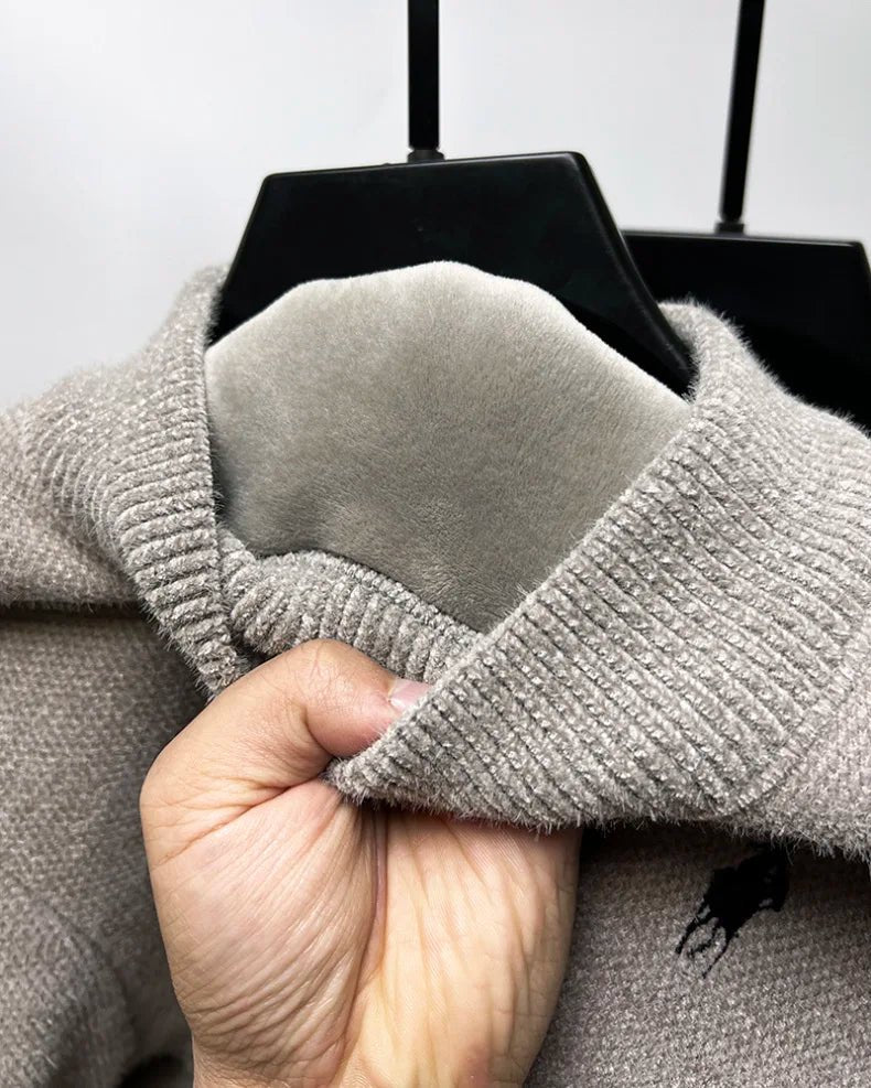 Men's Embroidered Crew Neck Sweater – Thick Warm Knit - Smiles shop