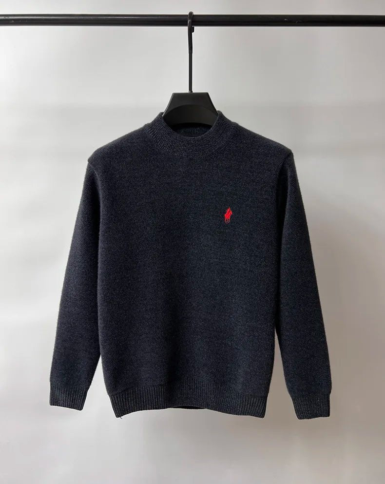 Men's Embroidered Crew Neck Sweater – Thick Warm Knit - Smiles shop