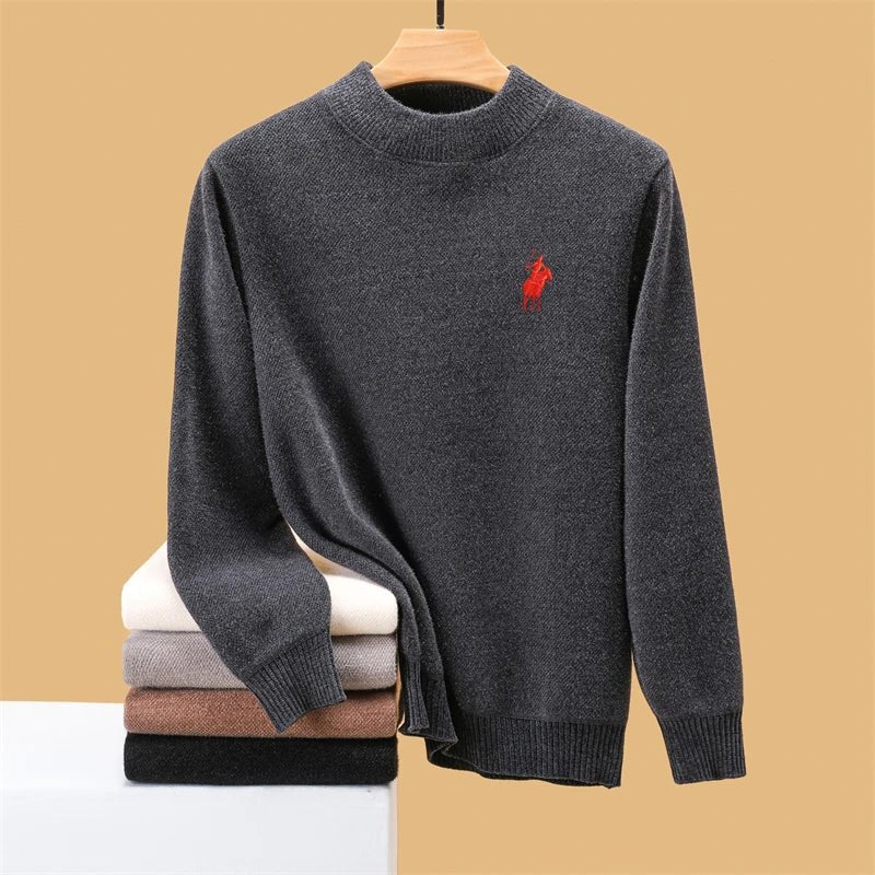 Men's Embroidered Crew Neck Sweater – Thick Warm Knit - Smiles shop