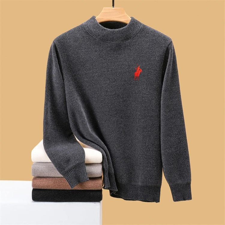 Men's Embroidered Crew Neck Sweater – Thick Warm Knit - Smiles shop