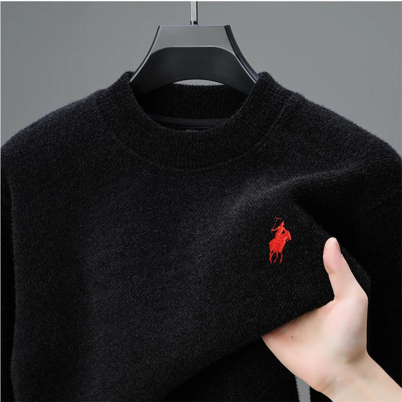 Men's Embroidered Crew Neck Sweater – Thick Warm Knit - Smiles shop