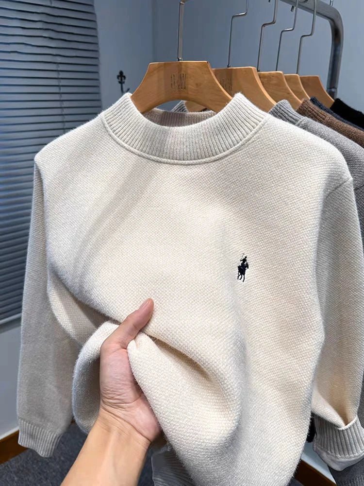 Men's Embroidered Crew Neck Sweater – Thick Warm Knit - Smiles shop