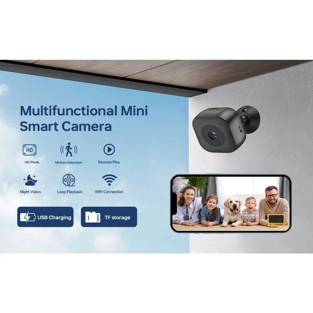 Mini Caméra HD WiFi 360° – Vision Nocturne & Alarme Mouvement - Smiles shop