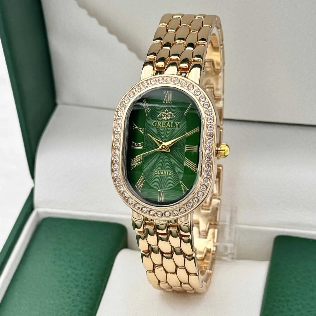 Montre Femme Luxe Ovale – Chiffres Romains & Diamants Quartz - Smiles shop