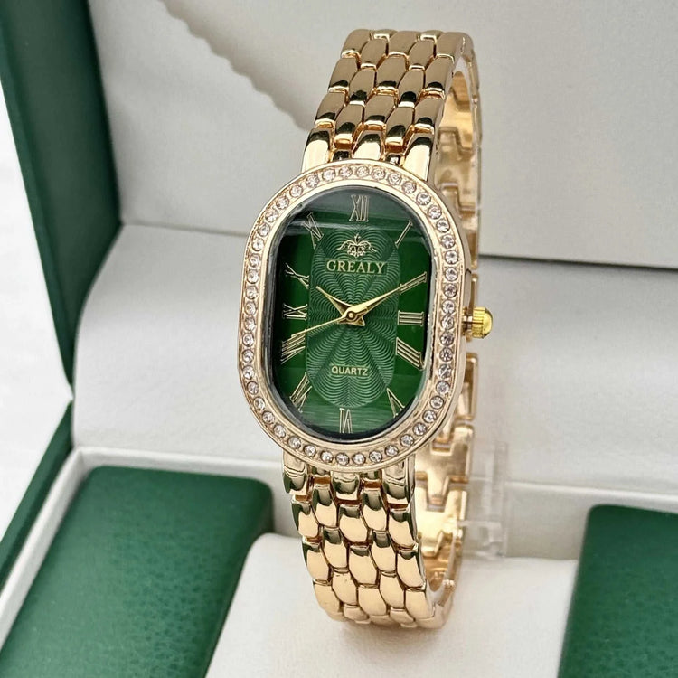 Montre Femme Luxe Ovale – Chiffres Romains & Diamants Quartz - Smiles shop