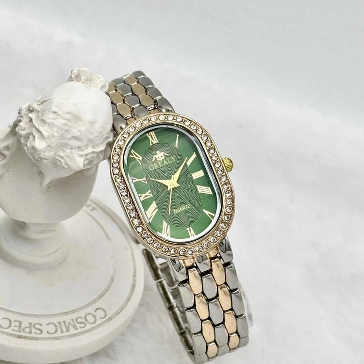 Montre Femme Luxe Ovale – Chiffres Romains & Diamants Quartz - Smiles shop
