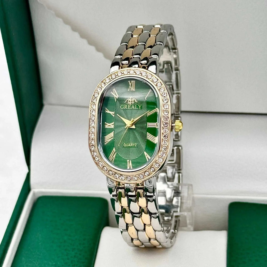 Montre Femme Luxe Ovale – Chiffres Romains & Diamants Quartz - Smiles shop