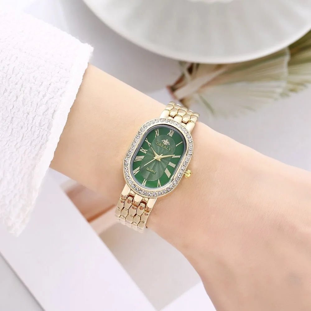 Montre Femme Luxe Ovale – Chiffres Romains & Diamants Quartz - Smiles shop
