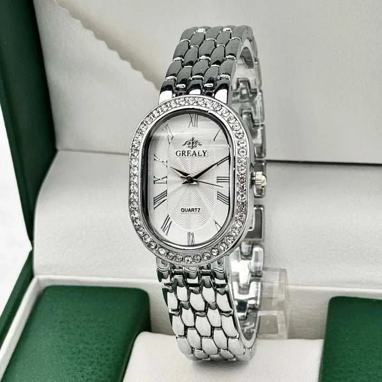 Montre Femme Luxe Ovale – Chiffres Romains & Diamants Quartz - Smiles shop
