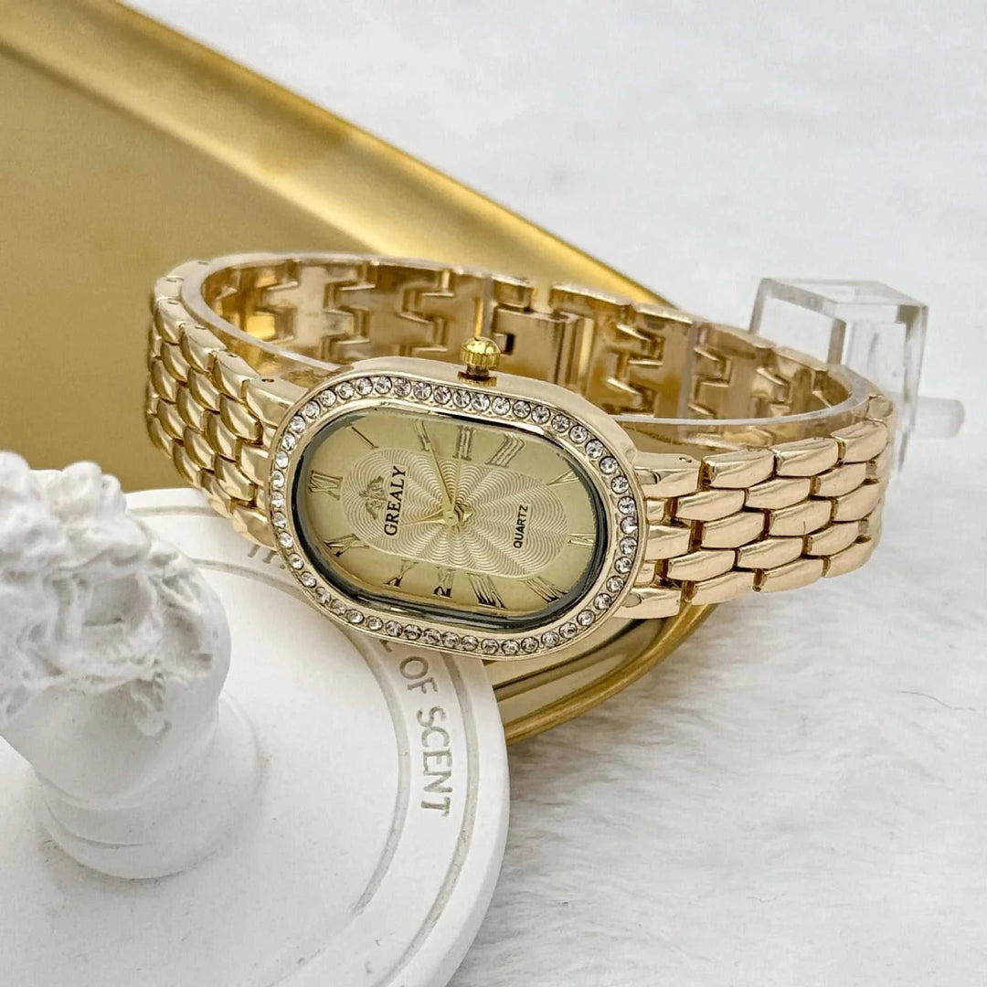 Montre Femme Luxe Ovale – Chiffres Romains & Diamants Quartz - Smiles shop