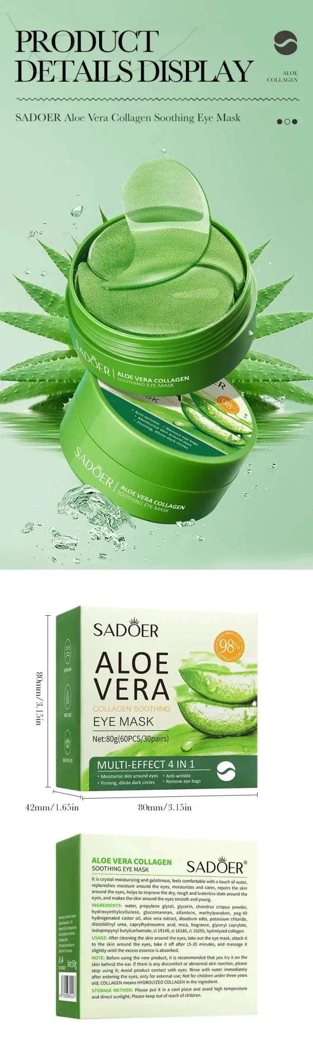 Patches Yeux Aloe Vera & Collagène – Hydratation & Fermeté (60 pcs) - Smiles shop