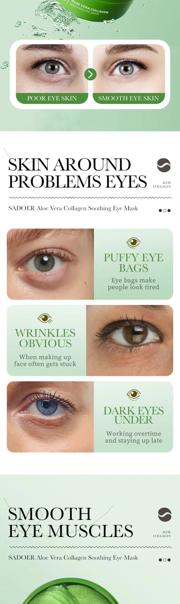 Patches Yeux Aloe Vera & Collagène – Hydratation & Fermeté (60 pcs) - Smiles shop