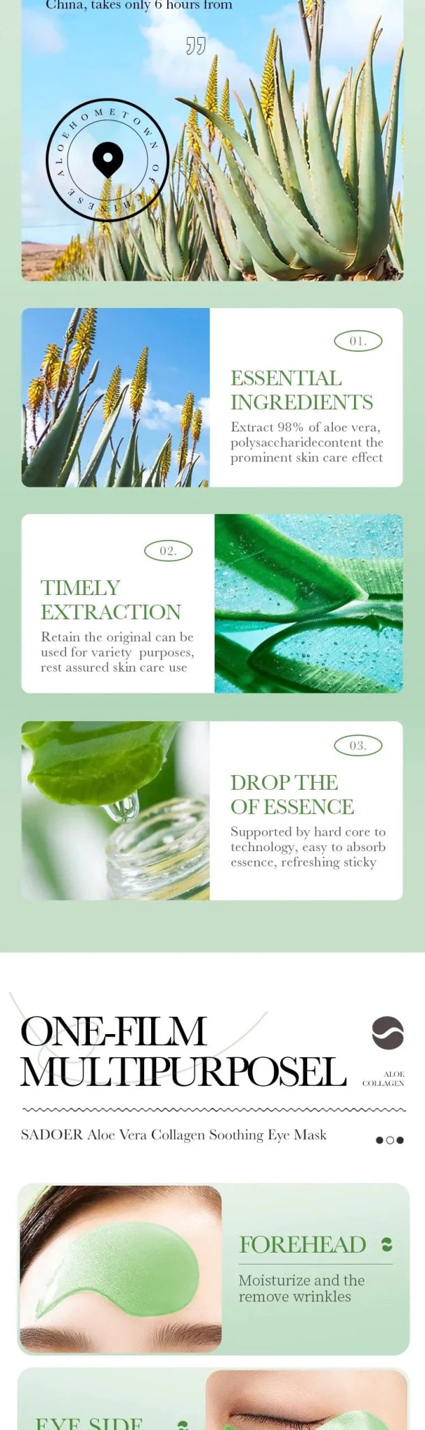 Patches Yeux Aloe Vera & Collagène – Hydratation & Fermeté (60 pcs) - Smiles shop