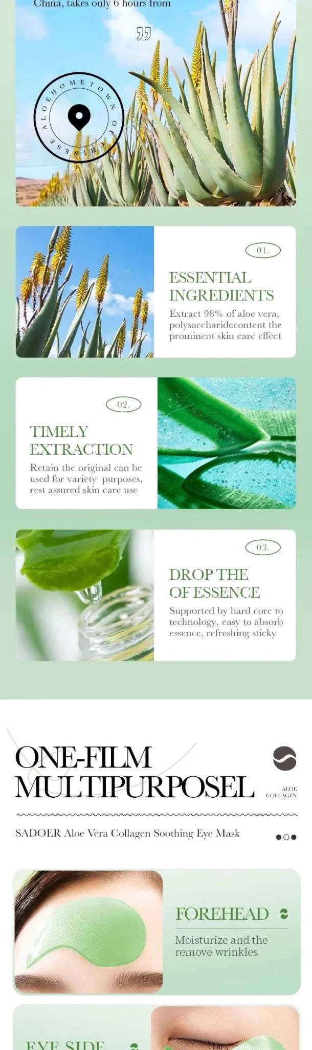 Patches Yeux Aloe Vera & Collagène – Hydratation & Fermeté (60 pcs) - Smiles shop